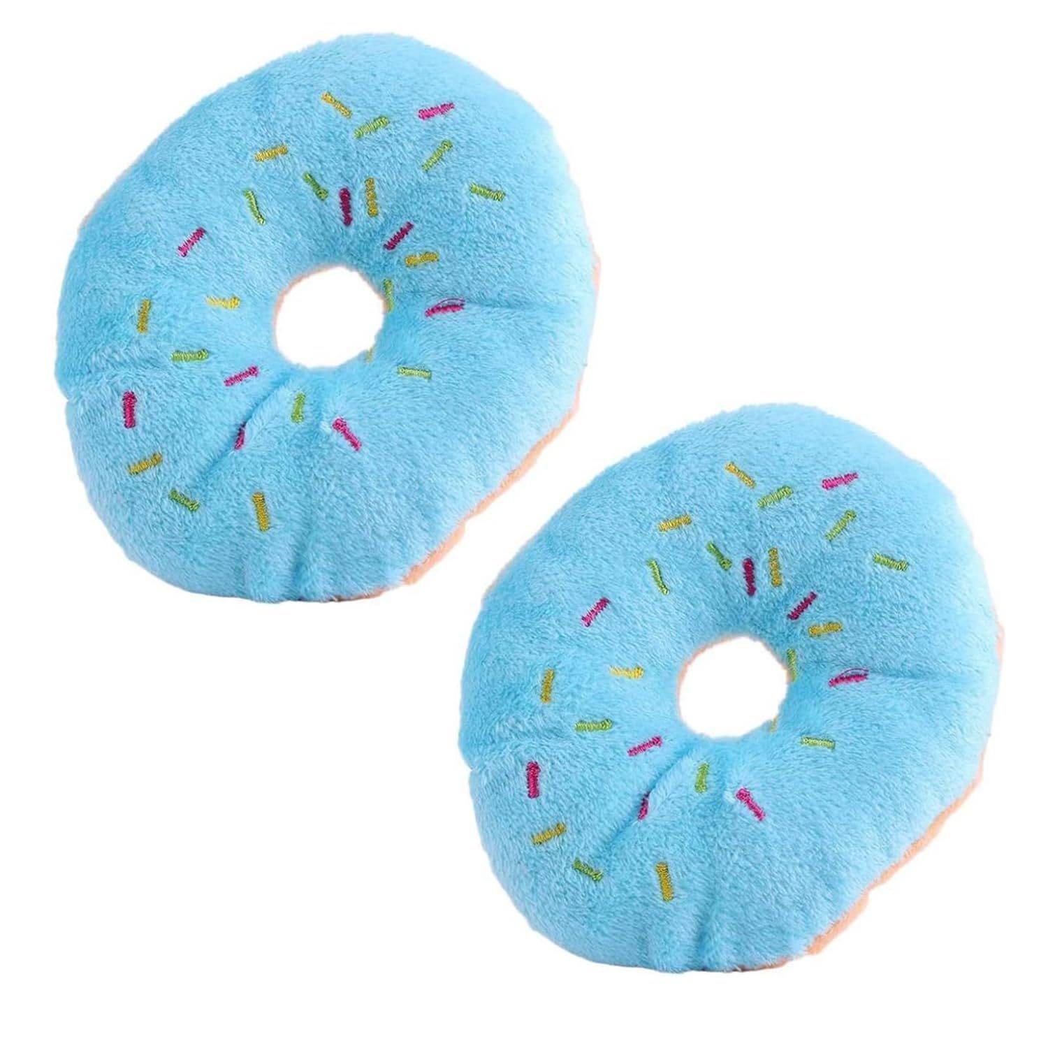 2 PCS Blue Donut Shape Plush Pet Toy,Lovely Donut Shaped Squeaky Squeaking Sound Toy for Pet Chew Toy Squeaky Plush Dog Toy Blueberry Squeaky Plush Dog Toy Chew Guard Technology Dog Squeak Toys
