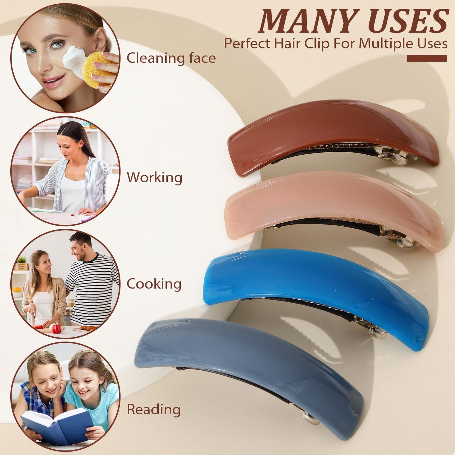 6 Pieces Hair Barrettes for Women Hair Clips Womens Hair Accessories Large French Hair Pin Retro Hair Clasp, 6 Colors (Solid Pattern)