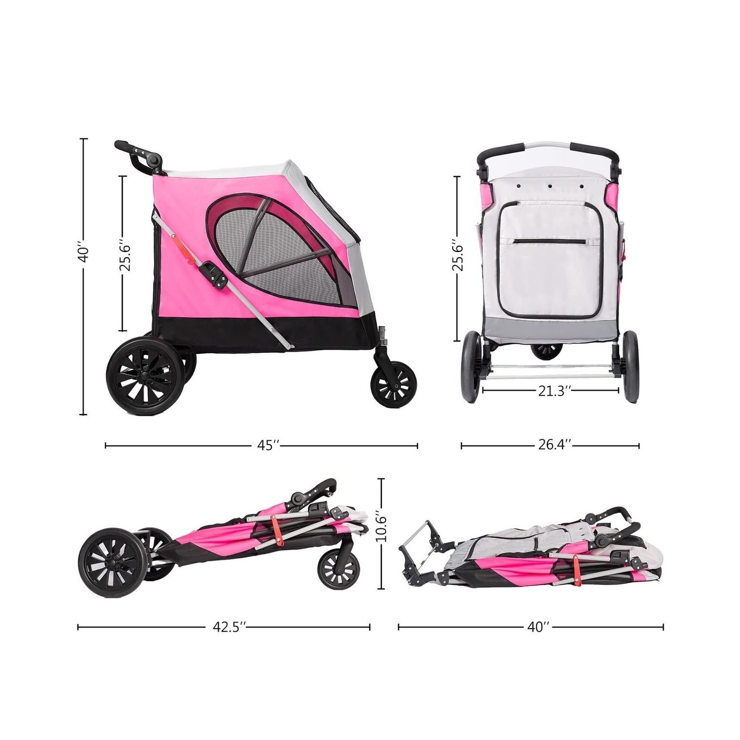 Dog Stroller for Large Dogs, 3 Wheel Foldable Pet Stroller for Medium Large D...