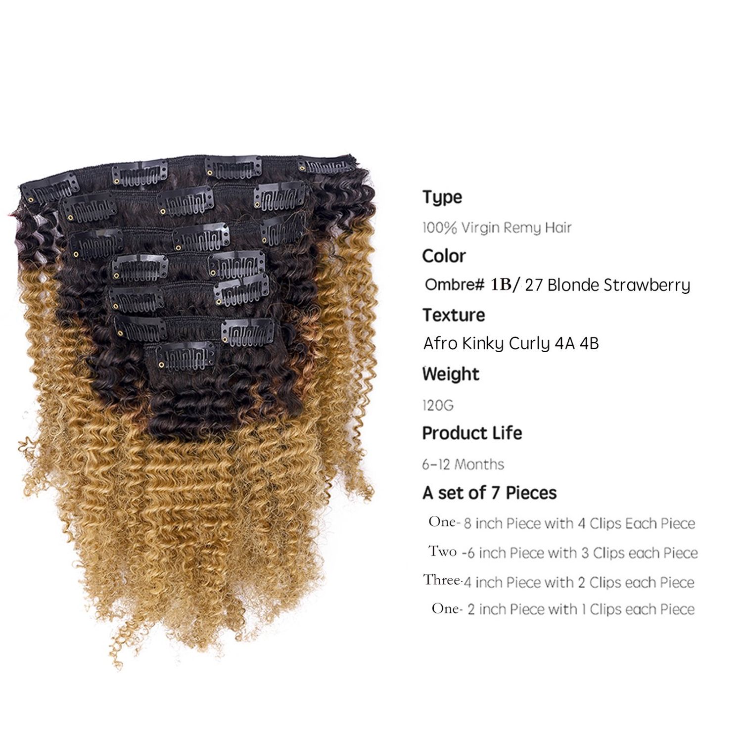 Loxxy Kinky Curly Clip In Hair 4B 4C Natural Hair Clip Ins Afro Kinky Curly Clip In Hair Extensions Virgin Clip In Hair Extensions Human Hair For Black Women Big Volume Thick Kinky Hair # 1b/27 16Inch
