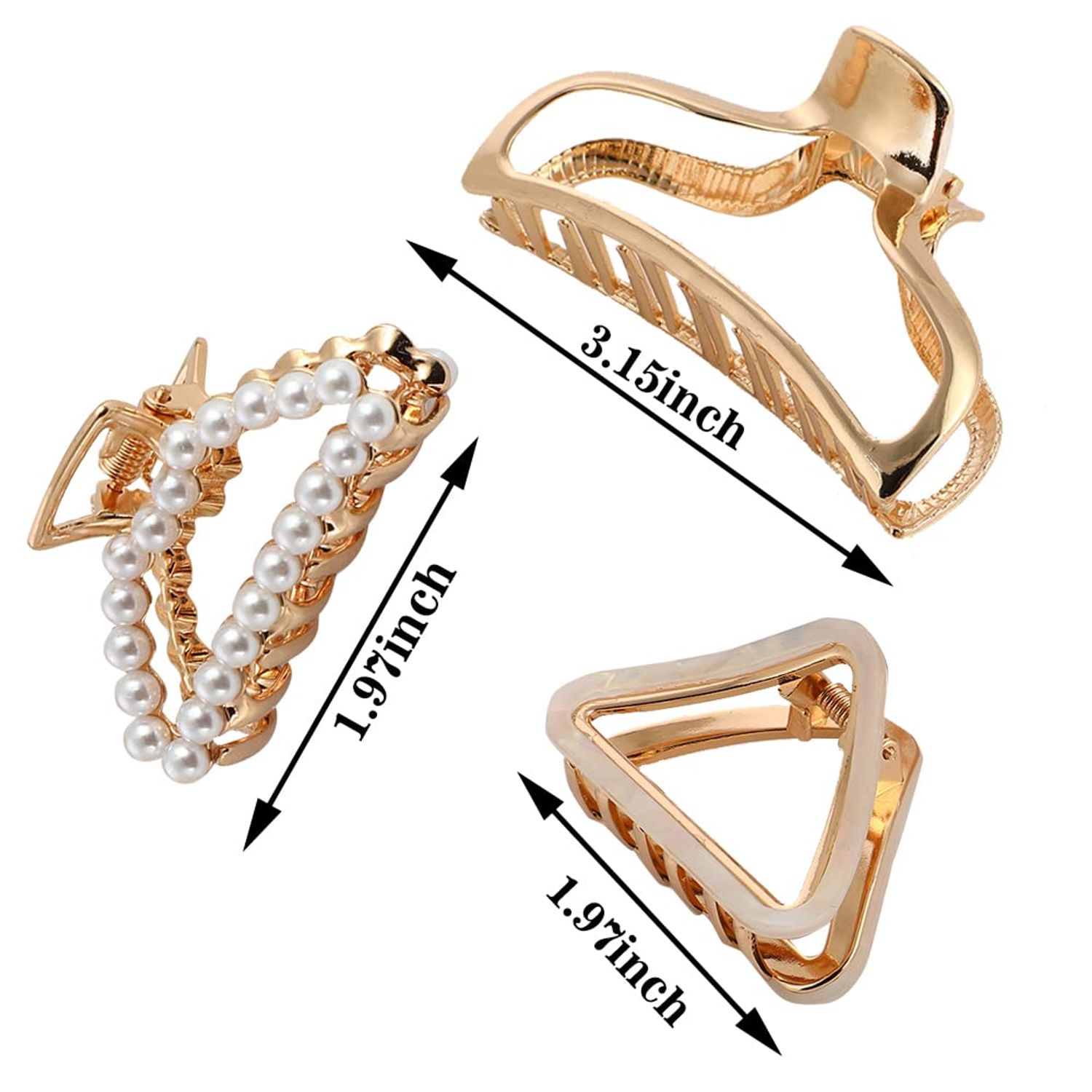 Kolifu Metal Hair Clips for Women Hair Claw Clips Medium for Thick Hair 3 Pack (Acetic acid+pearl+glossy) (KLF220518-3PCS MIX)