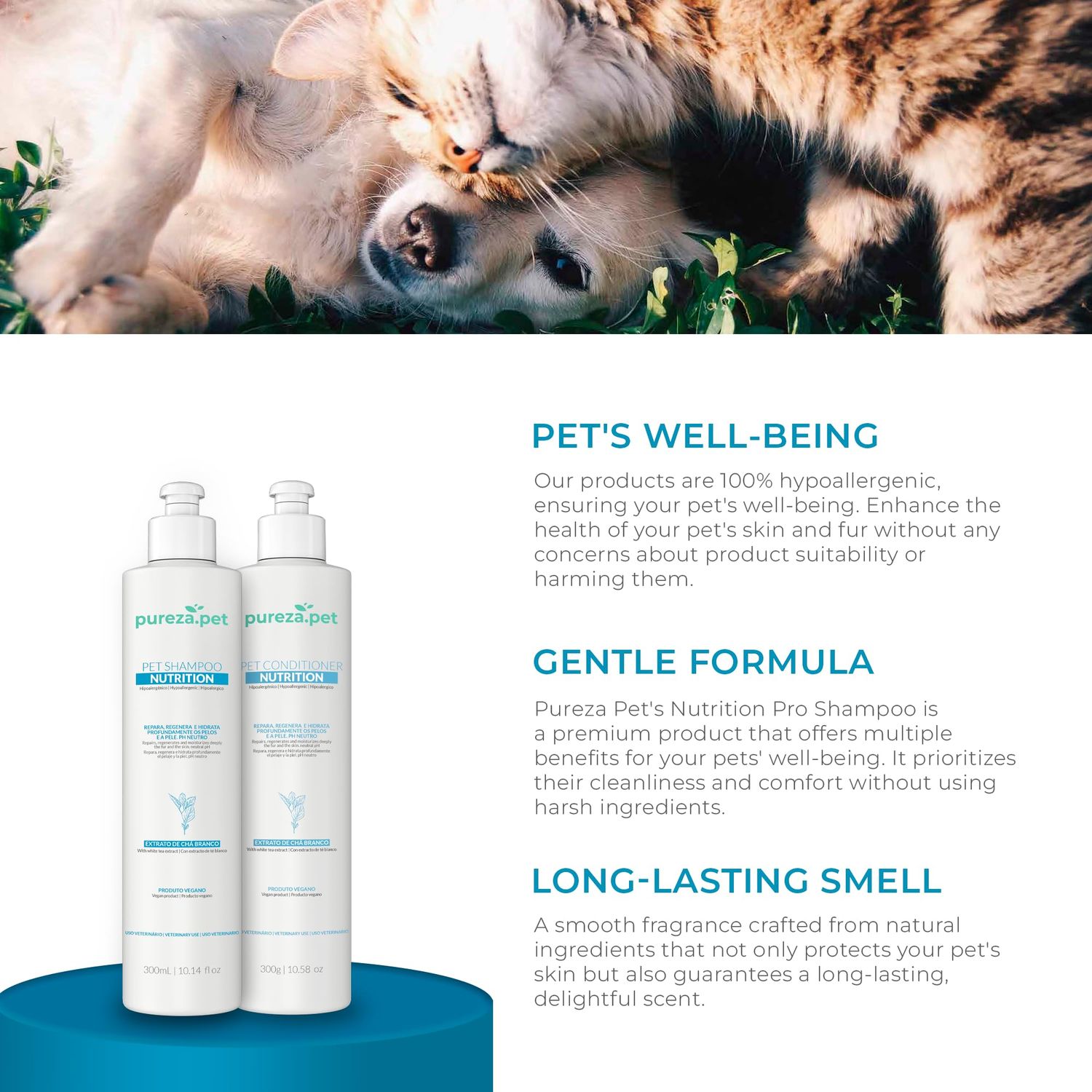 Nutrition Hypoallergenic Conditioner for Pets - Fur Detangling, Nourishment & Hydration, All Ages Pet Grooming Products, Horse, Cat and Dog Bath Supplies - Vegan, Paraben-Free - 10.6oz - PUREZA PET