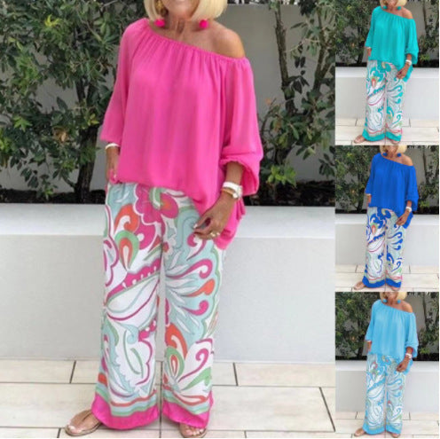 Blouse And Wide-Leg Pants Set