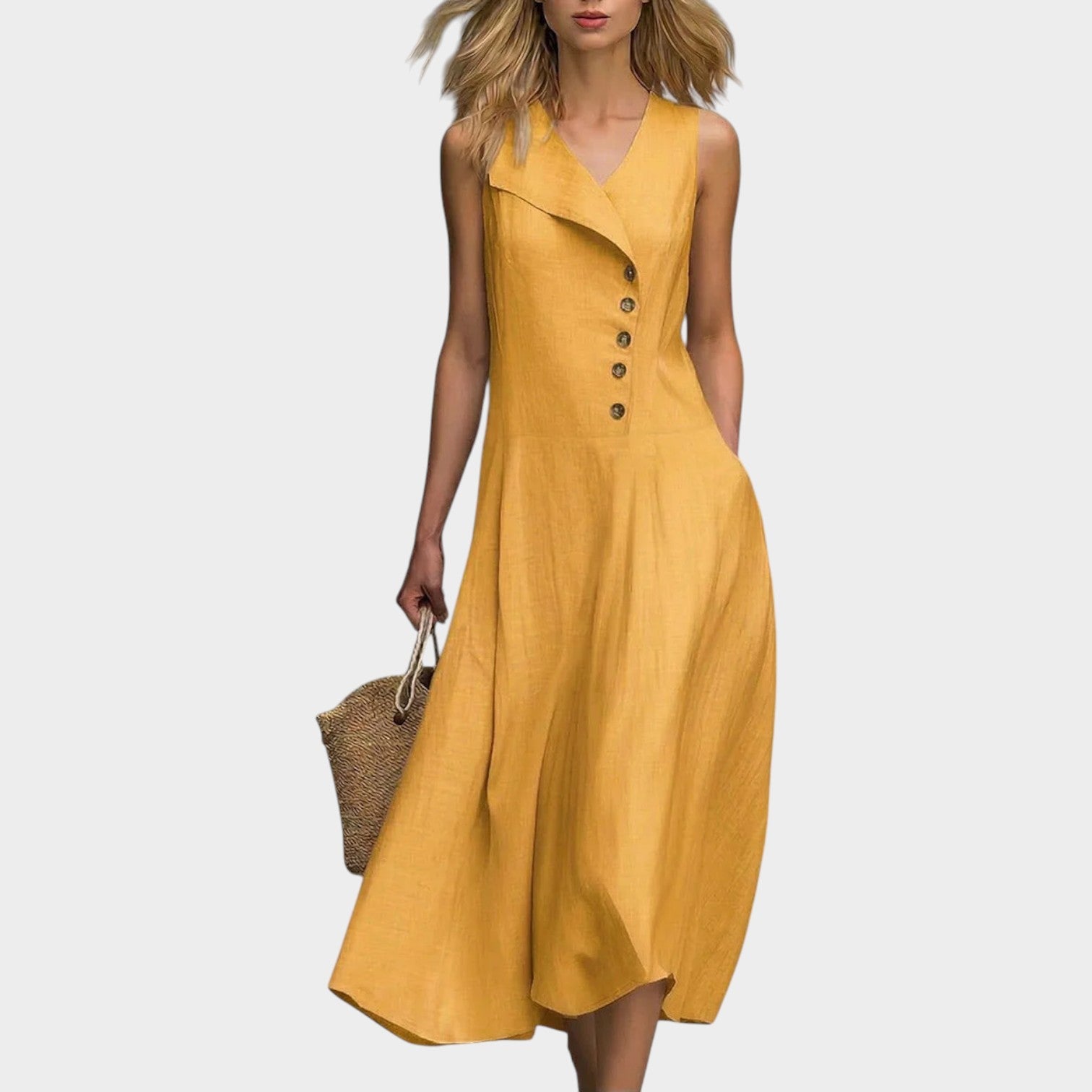 🌿Comfortable Casual Asymmetrical Button Midi Dress