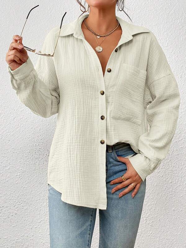  Women's Soft Button Down Cotton-linen Shirt
