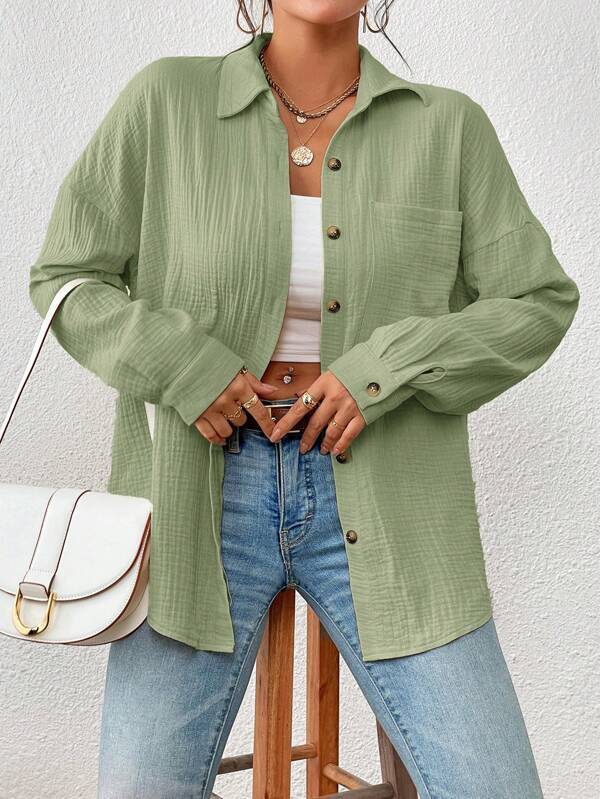  Women's Soft Button Down Cotton-linen Shirt