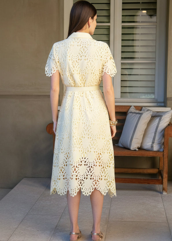 Robin Belted Short Sleeve Lace Midi Dress