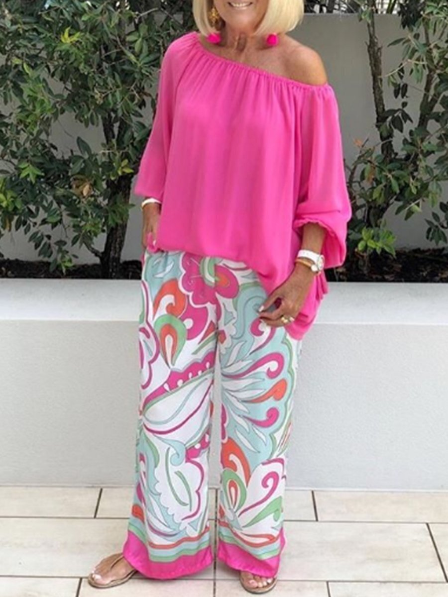 Blouse And Wide-Leg Pants Set
