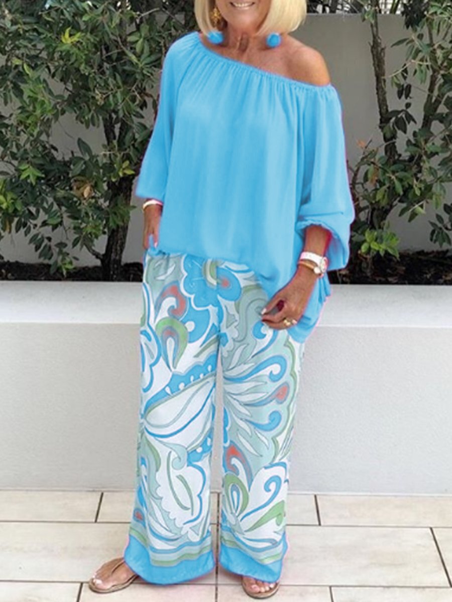 Blouse And Wide-Leg Pants Set