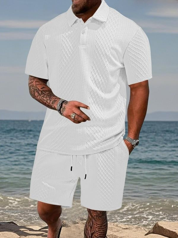 Textured Polo Shirt and Shorts Set
