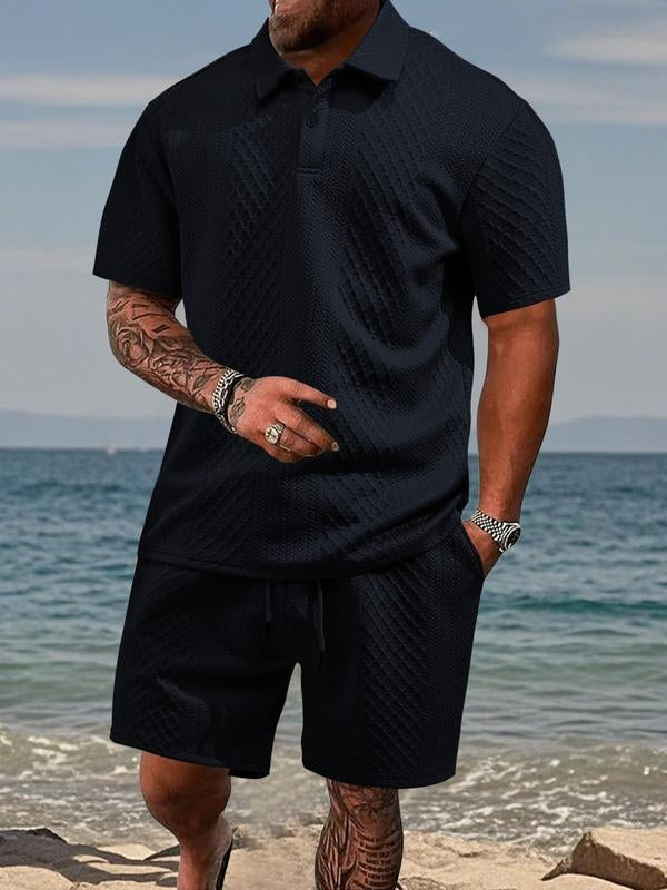 Textured Polo Shirt and Shorts Set
