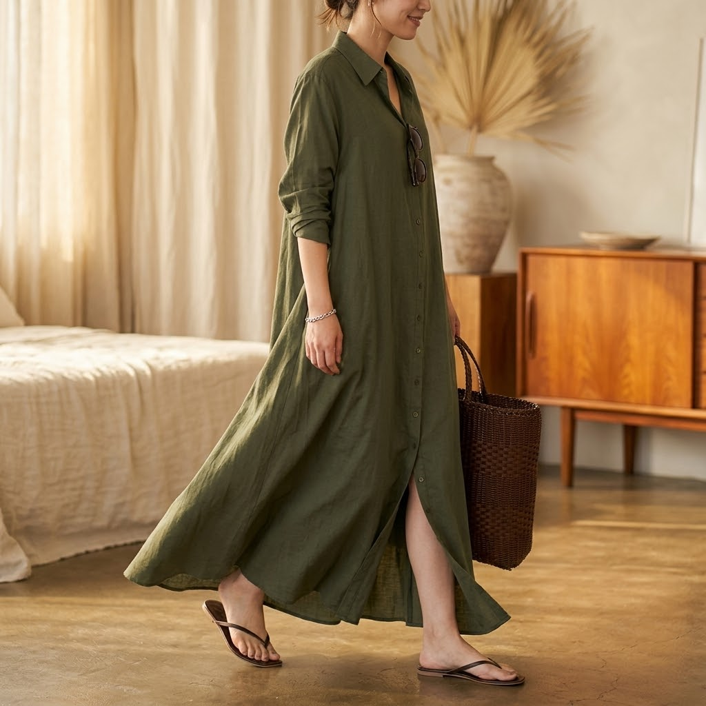 Effortless Maxi Shirt Dress with Pockets