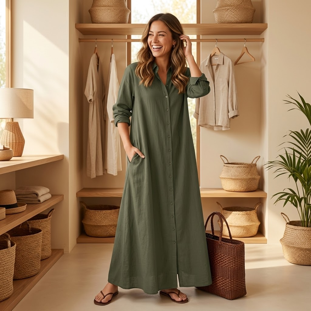 Effortless Maxi Shirt Dress with Pockets
