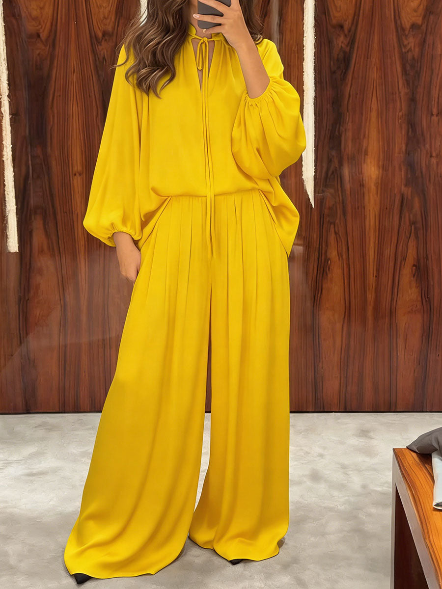 Women's Solid-color Satin Two-piece Set