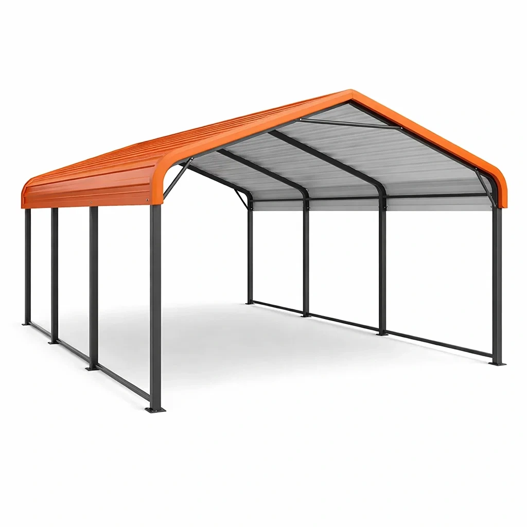 Stahlunterstand mit Polycarbonat-Dach 6mm Orange Grau 600x300x280cm-Furniavexo