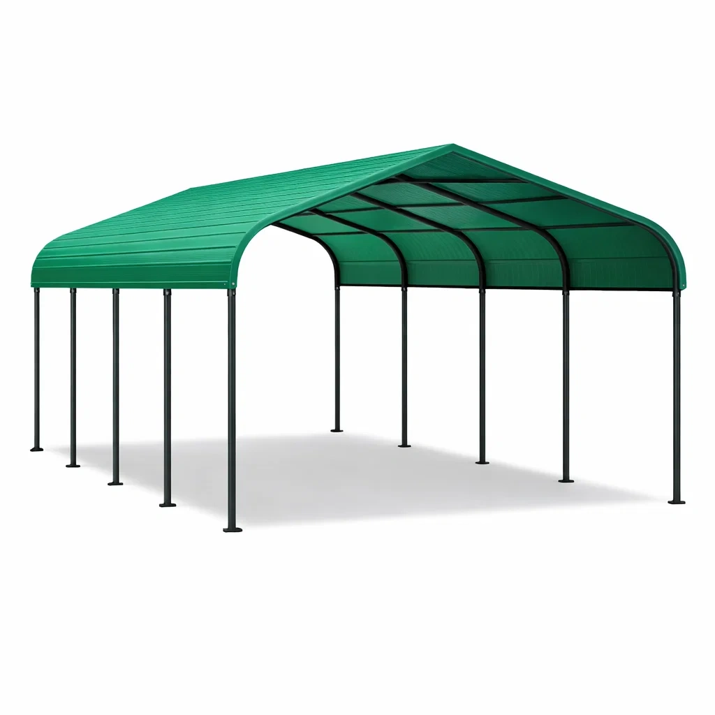 Carport mit Stahlrahmen und grünem Polyethylen-Dach 600x300x280 cm-Furniavexo