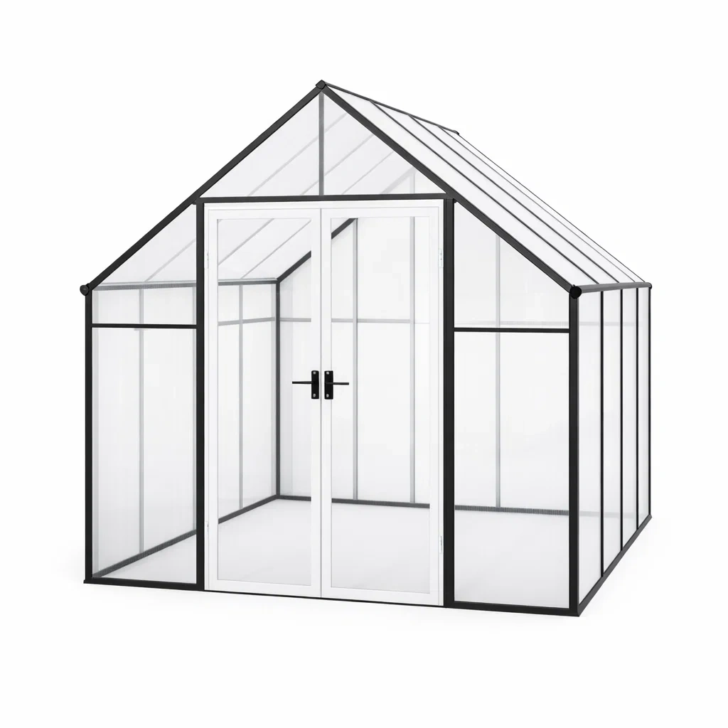 Gewächshaus Aluminium Polycarbonat Weiß/Schwarz 300x200x210 cm-Furniavexo