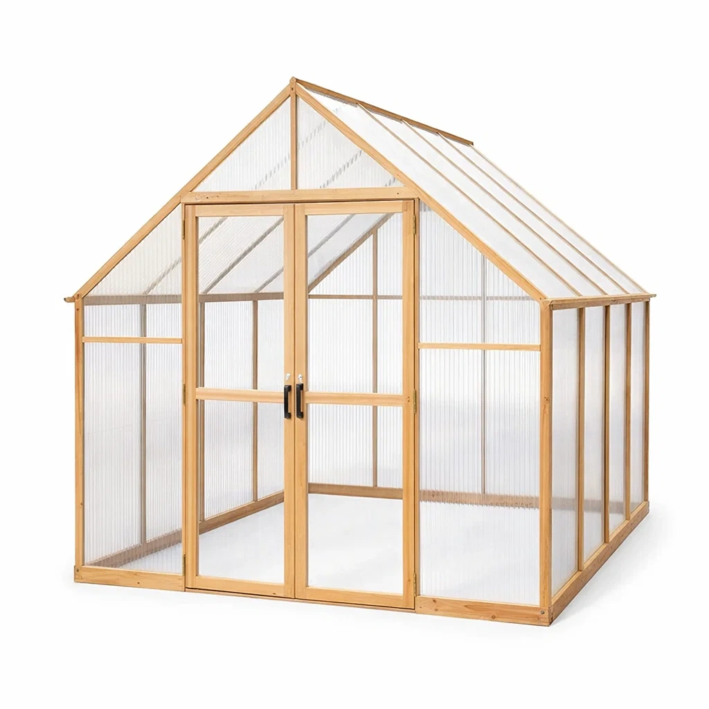 Gewächshaus Kiefernholzrahmen Polycarbonatplatten 244x182x209cm Natur-Furniavexo