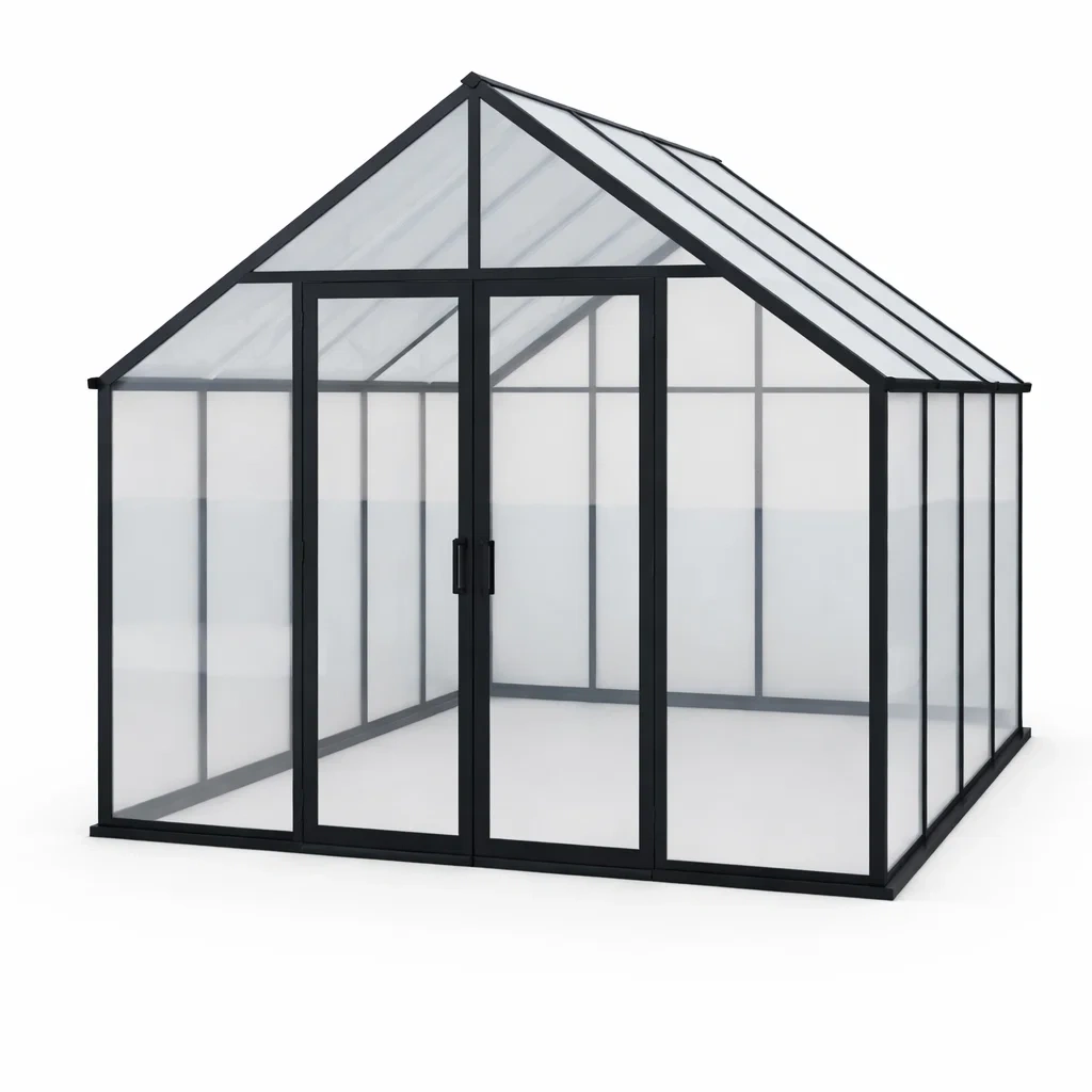 Gewächshaus aus Aluminium mit Polycarbonatplatten 310x250x220cm Schwarz-Furniavexo