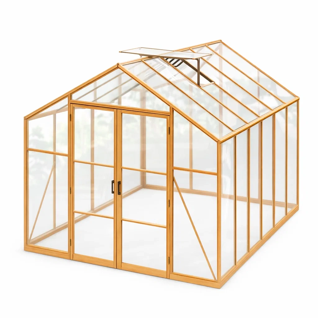 Holz-Gewächshaus mit Gehärtetem Glas 3m x 2m x 2.5m-Furniavexo