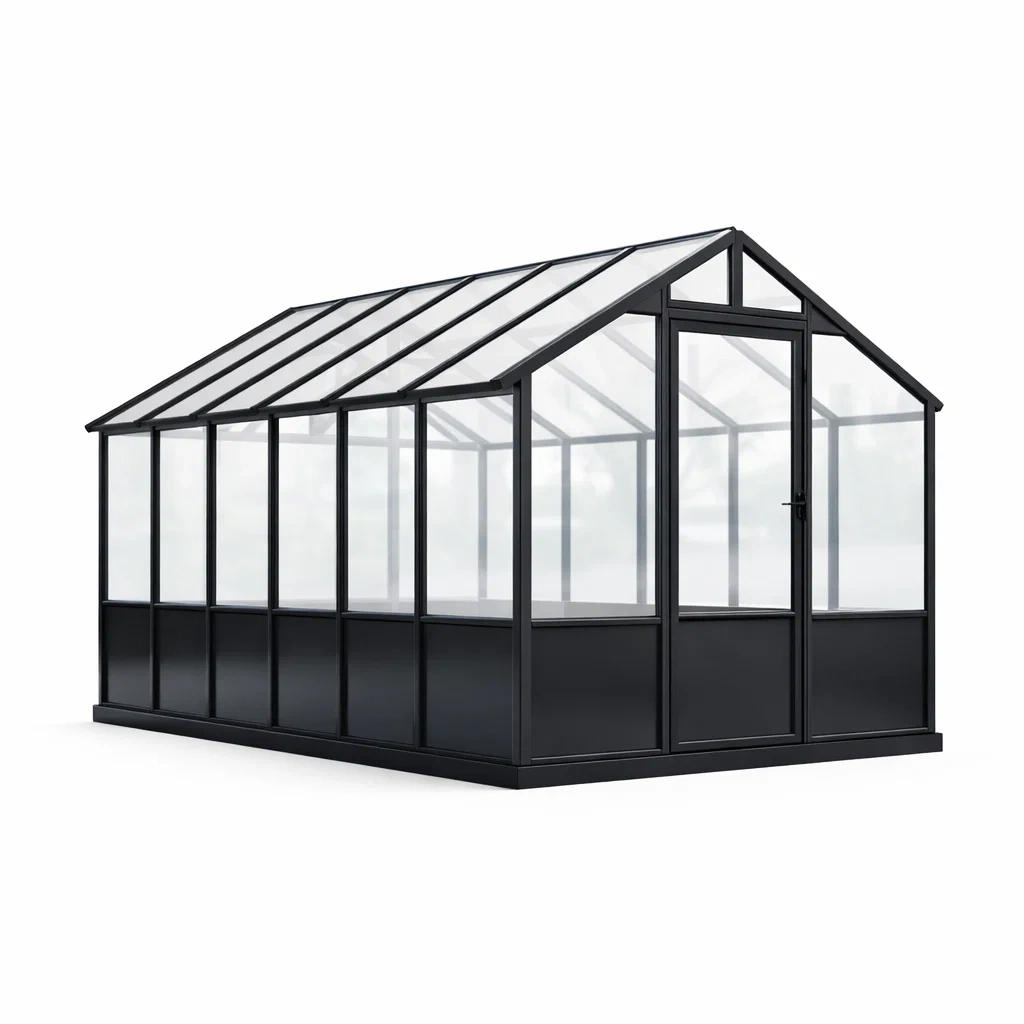 Aluminium Gewächshaus Schwarz Einscheibensicherheitsglas 300cm x 200cm x 250cm-Furniavexo