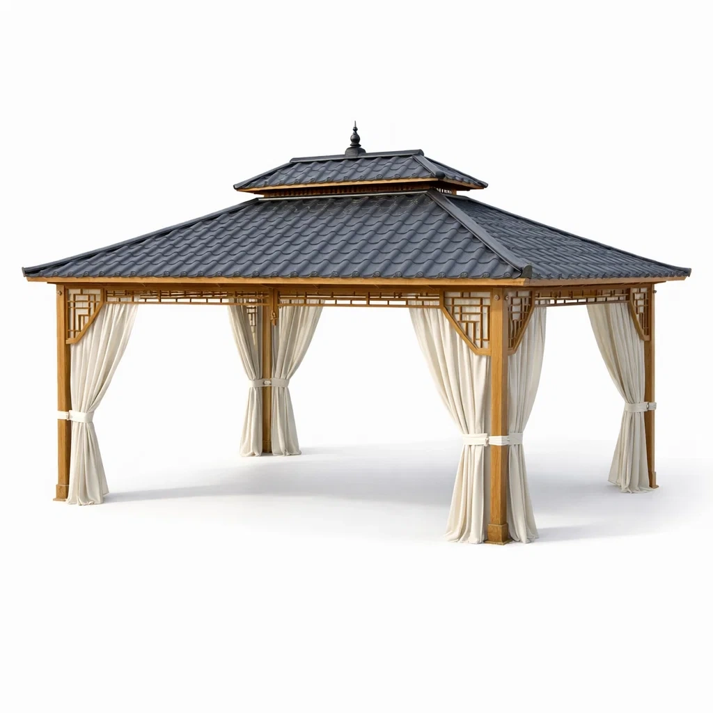 Pavillon Aluminium Holz 360x300cm Beige Grau-Furniavexo