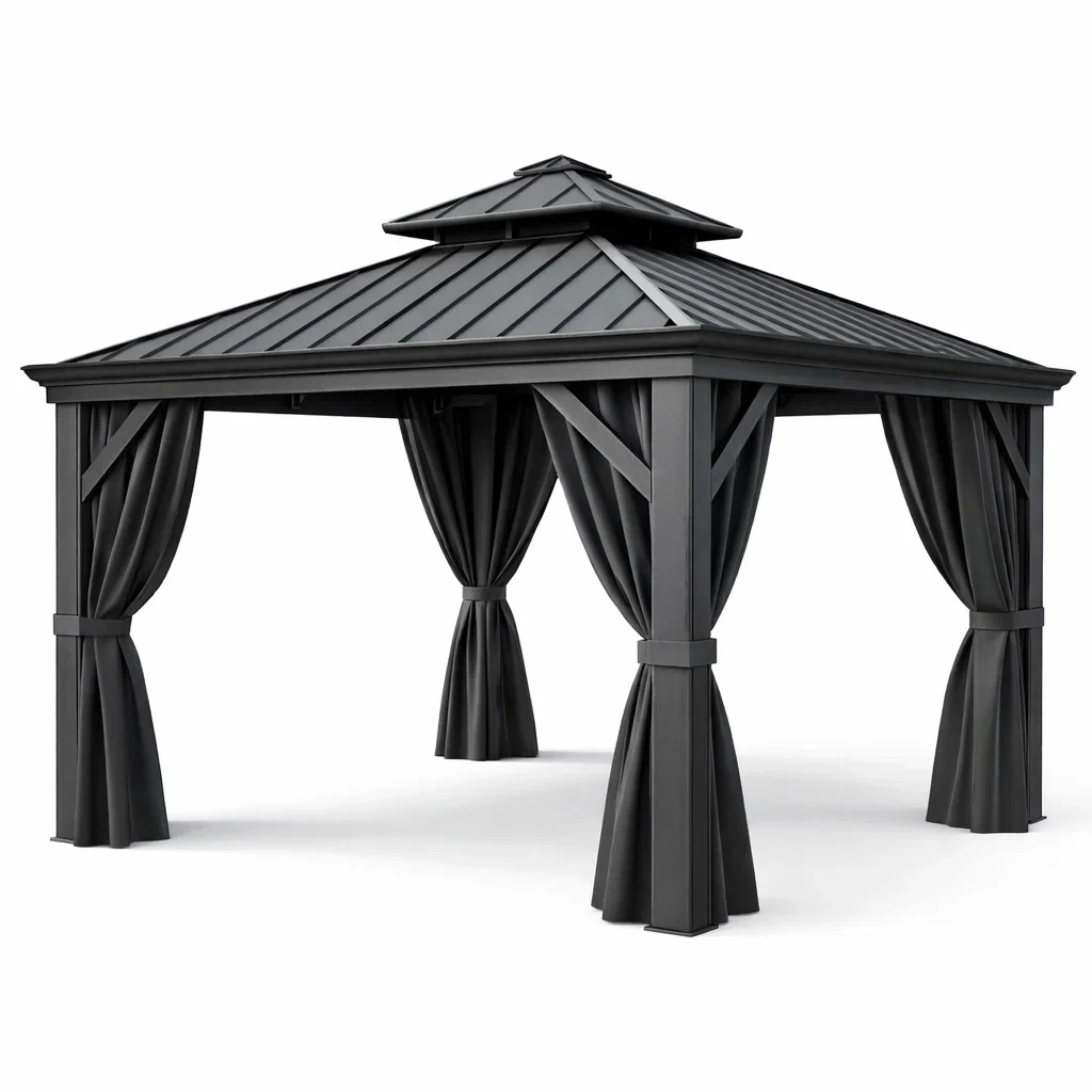 Metallpavillon 3x3 m mit Vorhängen Grau-Furniavexo