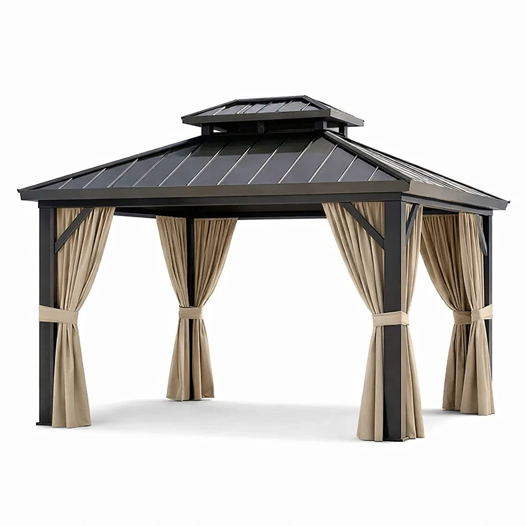 Pavillon aus Aluminium und Polyester 300x400x275 cm Schwarz Beige-Furniavexo