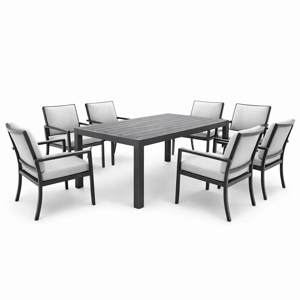 Gartenset Esstisch Aluminium mit 6 Stühlen Grau-Furniavexo
