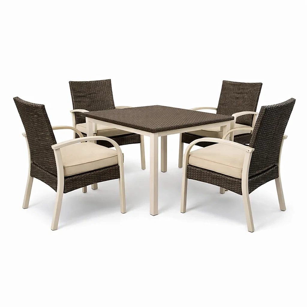 5-teiliges Gartenmöbel-Set aus Aluminium und Polyrattan, Braun und Beige-Furniavexo