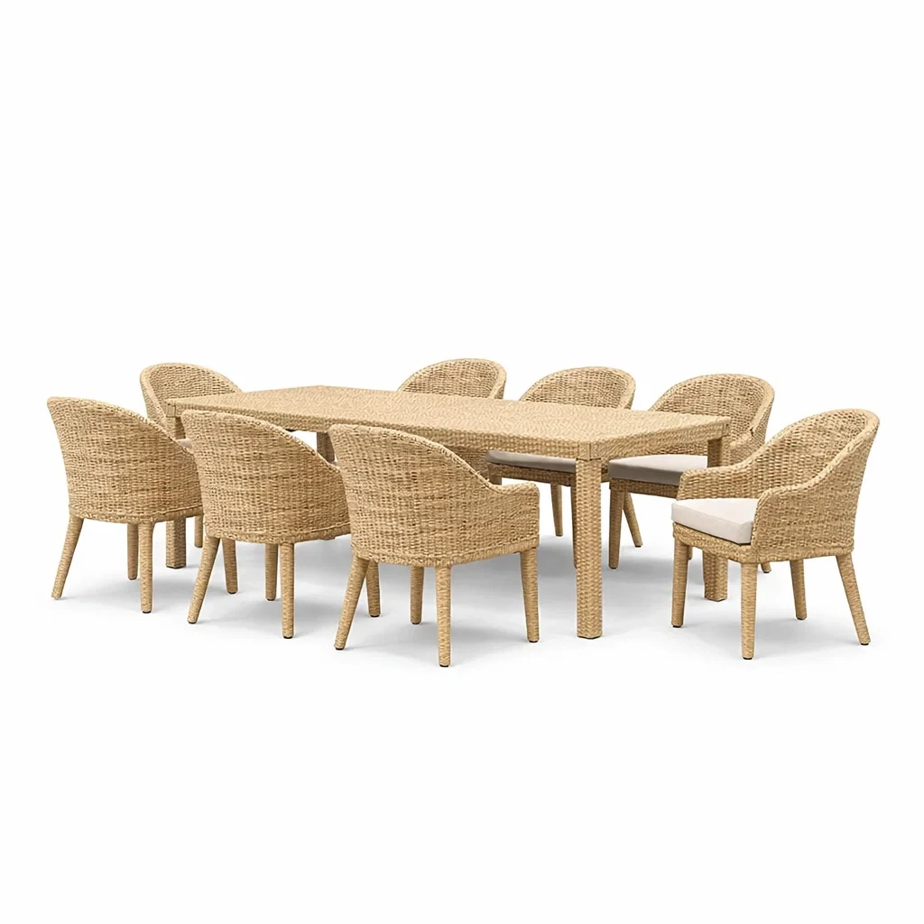 Essgruppe 9-teilig Rattan mit Tisch und Stühlen-Furniavexo