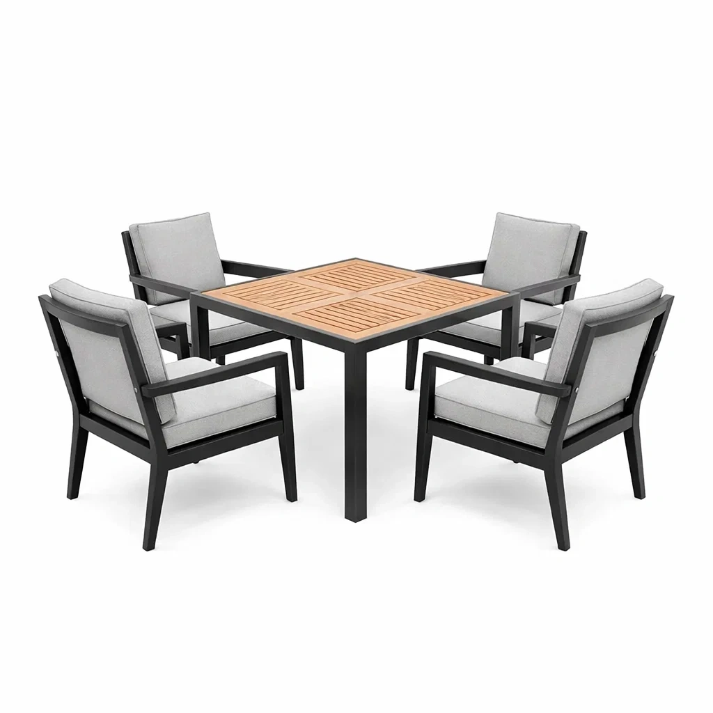 Gartenmöbel-Set aus Aluminium und Teakholz, 4 Stühle mit Stoffkissen-Furniavexo