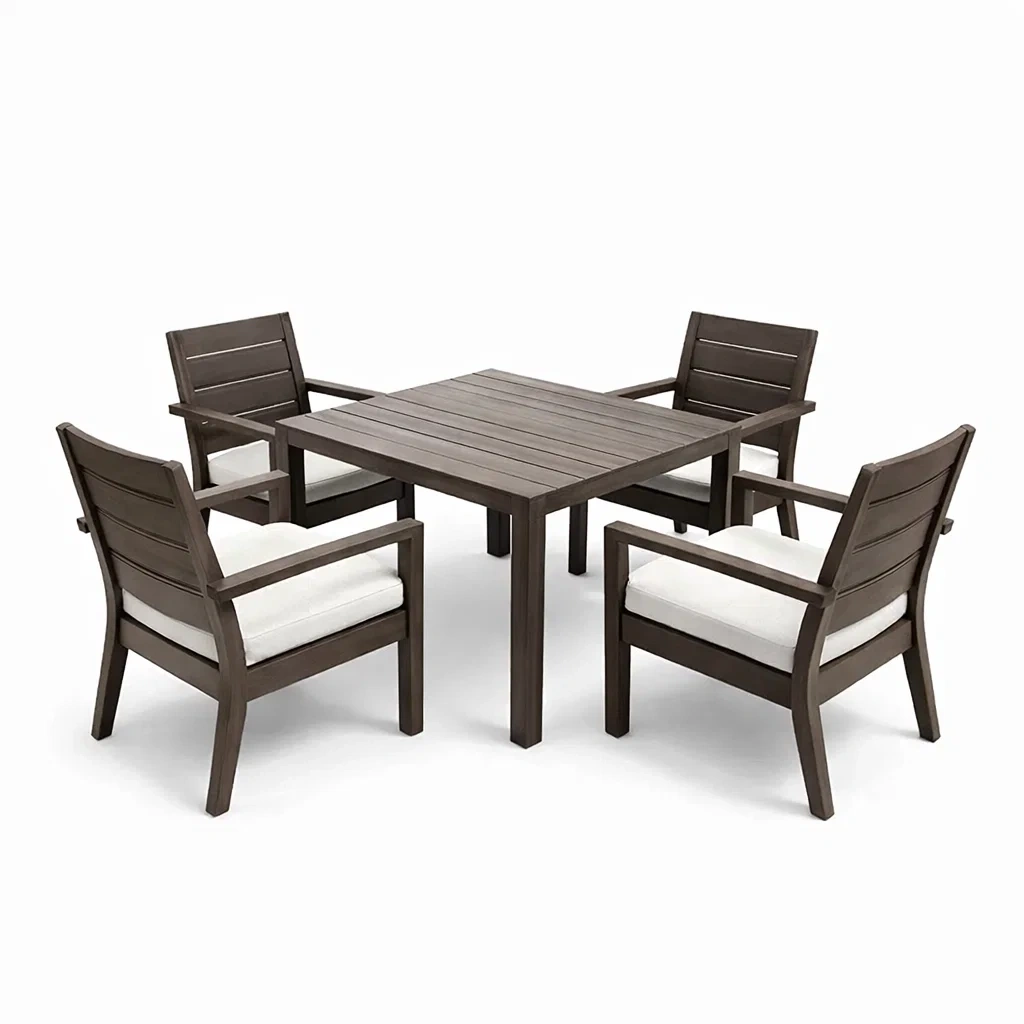 Gartenset Esstisch Aluminium Holzoptik Braun mit Sitzkissen-Furniavexo
