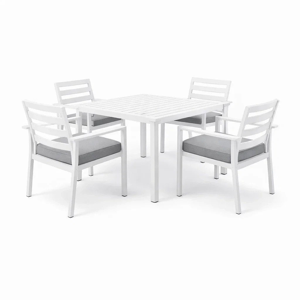 Aluminium Gartenmöbel-Set Tisch mit 4 Stühlen und Kissen Weiß Grau-Furniavexo