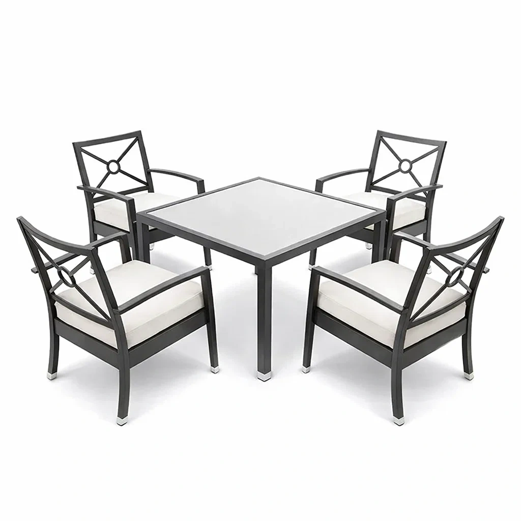 Gartenmöbel-Set aus Aluminium und Glas, Schwarz/Weiß, 5-teilig-Furniavexo