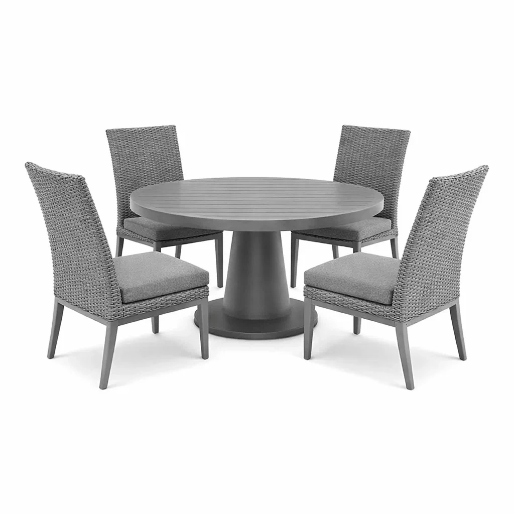 Gartentischset aus Aluminium und Polyrattan, Grau-Furniavexo