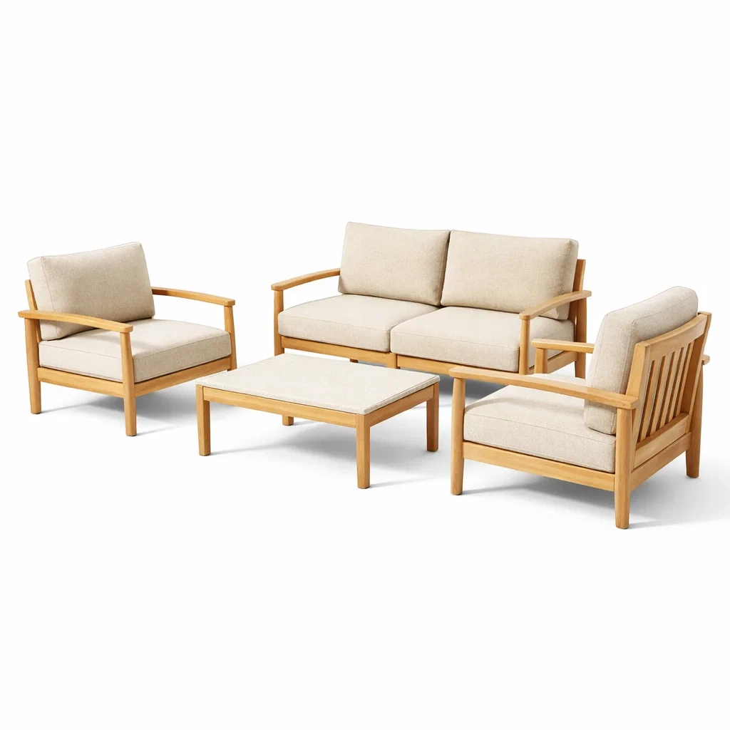 Gartenmöbelset aus Teakholz Beige mit Sofa, Sesseln und Tisch-Furniavexo