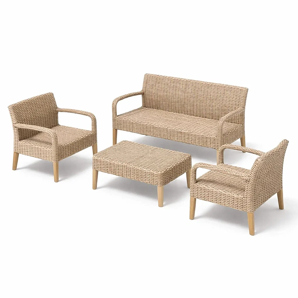 4-teiliges Gartenmöbel-Set aus Rattan und Holz in Beige-Furniavexo