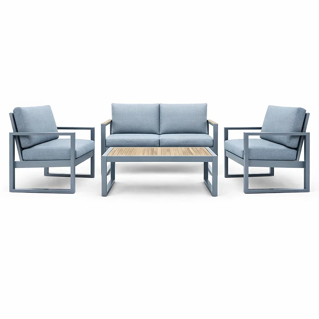 Outdoor Möbelset Aluminium Holz Blau Polyester-Furniavexo