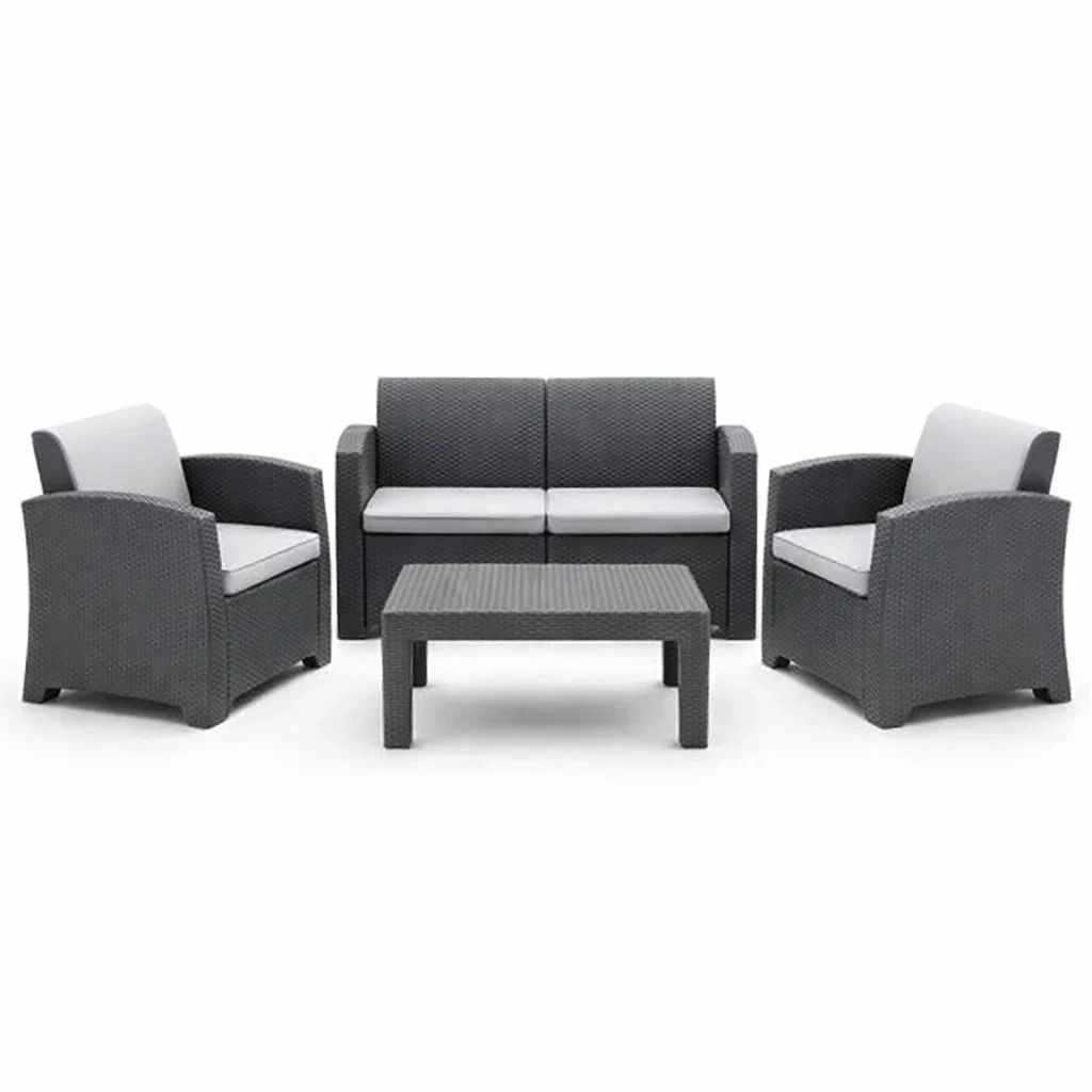Gartenmöbel Set 4-teilig Polypropylen Rattan Grau Sofa Sessel Tisch-Furniavexo