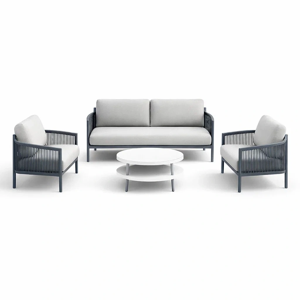 Metall Outdoor-Sofa-Set mit Polyesterkissen und rundem Tisch-Furniavexo