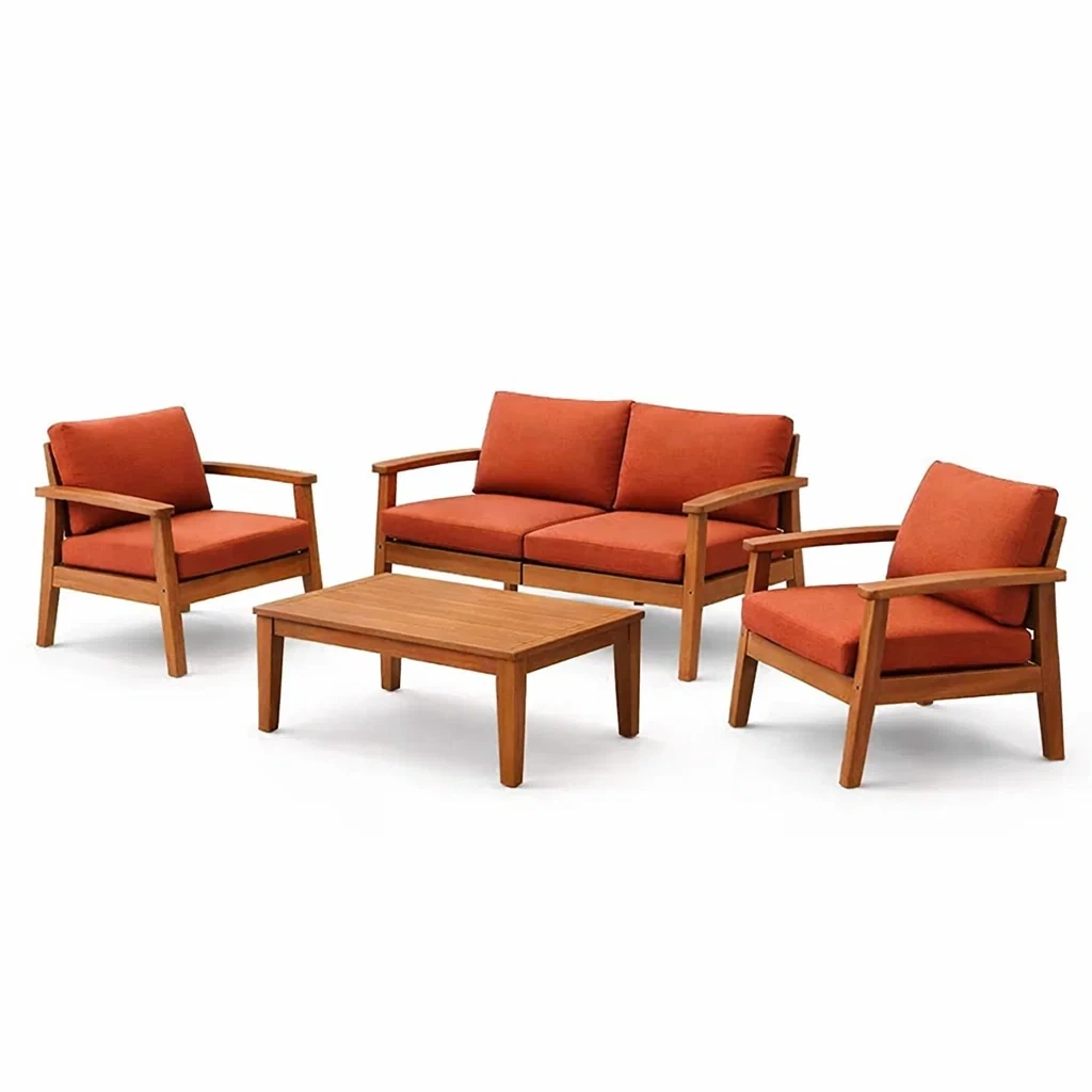 Gartenmöbel Set aus Akazienholz mit Polyesterkissen in Orange-Furniavexo