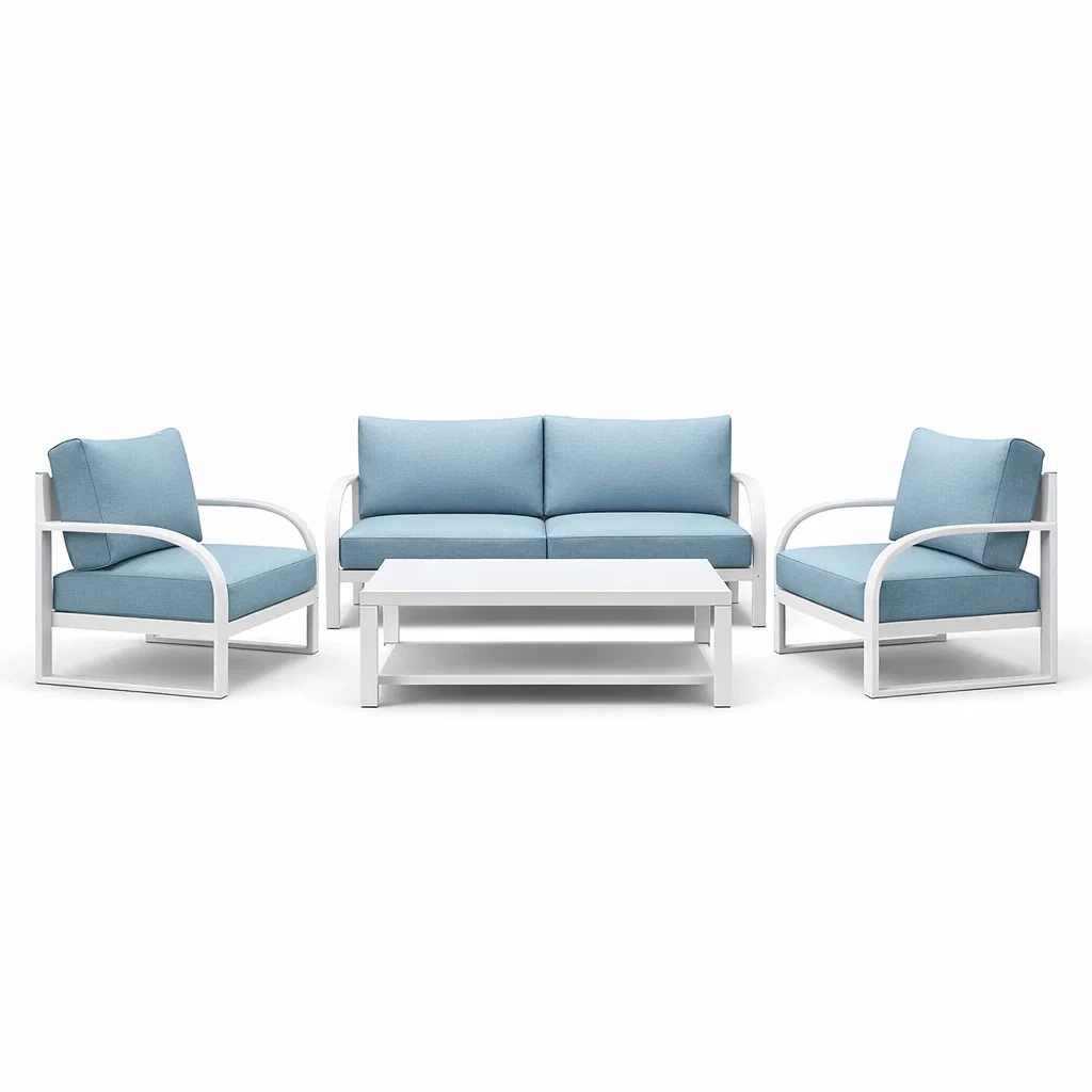 Gartenmöbel-Set aus Aluminium und Polyester, Hellblau-Furniavexo