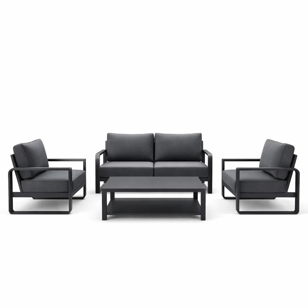 Gartensofa Set Aluminium mit Polyesterkissen Anthrazit 4-teilig-Furniavexo