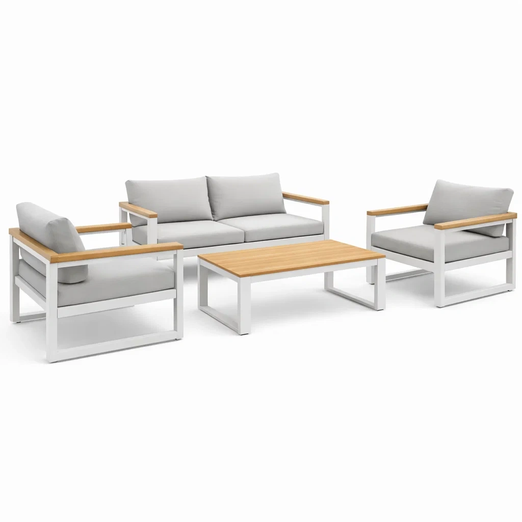 Gartenmöbel-Set Aluminium mit Polyesterpolstern Grau/Teakoptik-Furniavexo