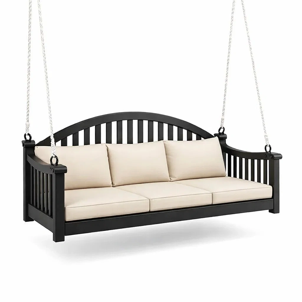 Holz-Hängesofa mit Beigem Kissen-Furniavexo