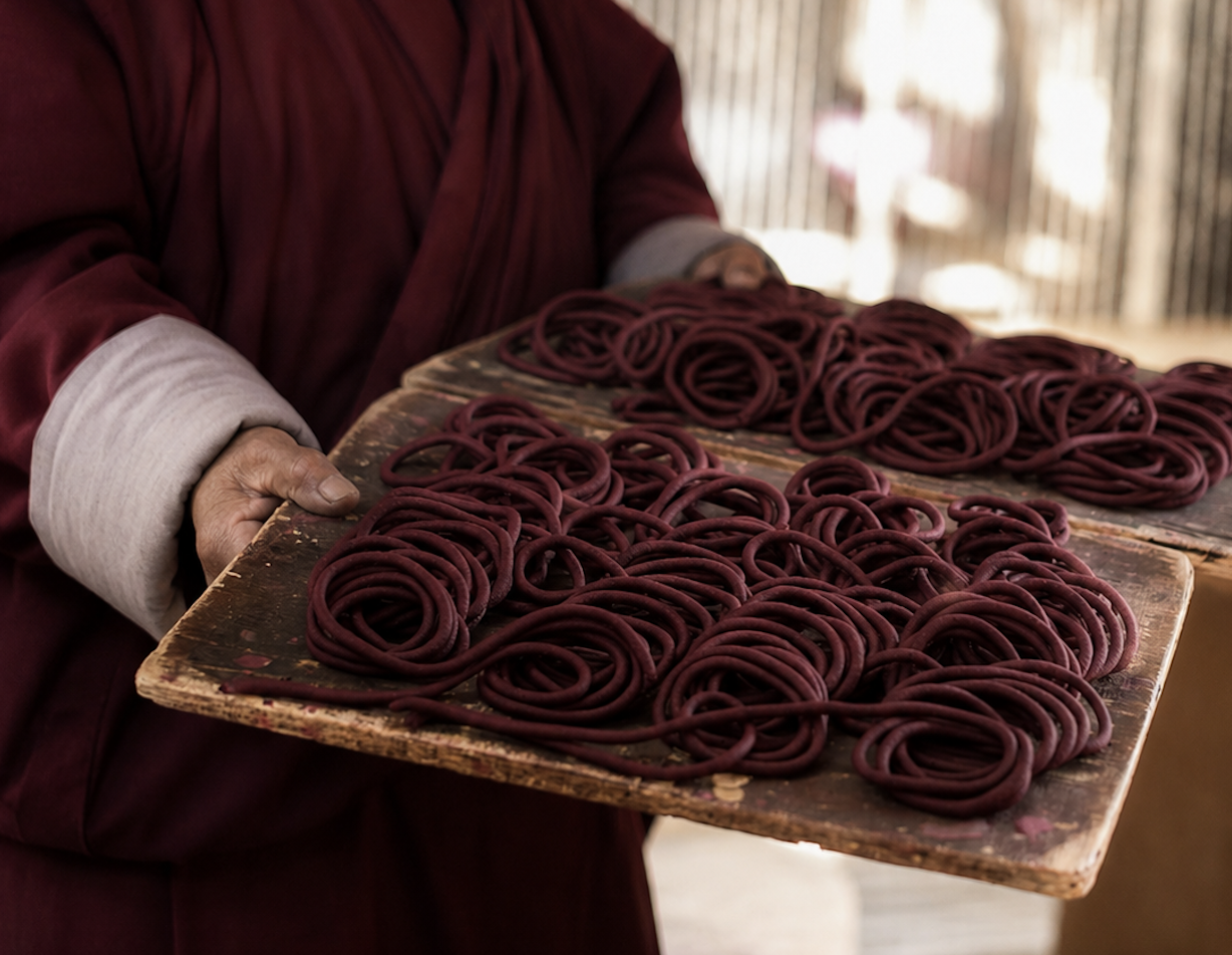 Traditional handmade Tibetan incense production process
