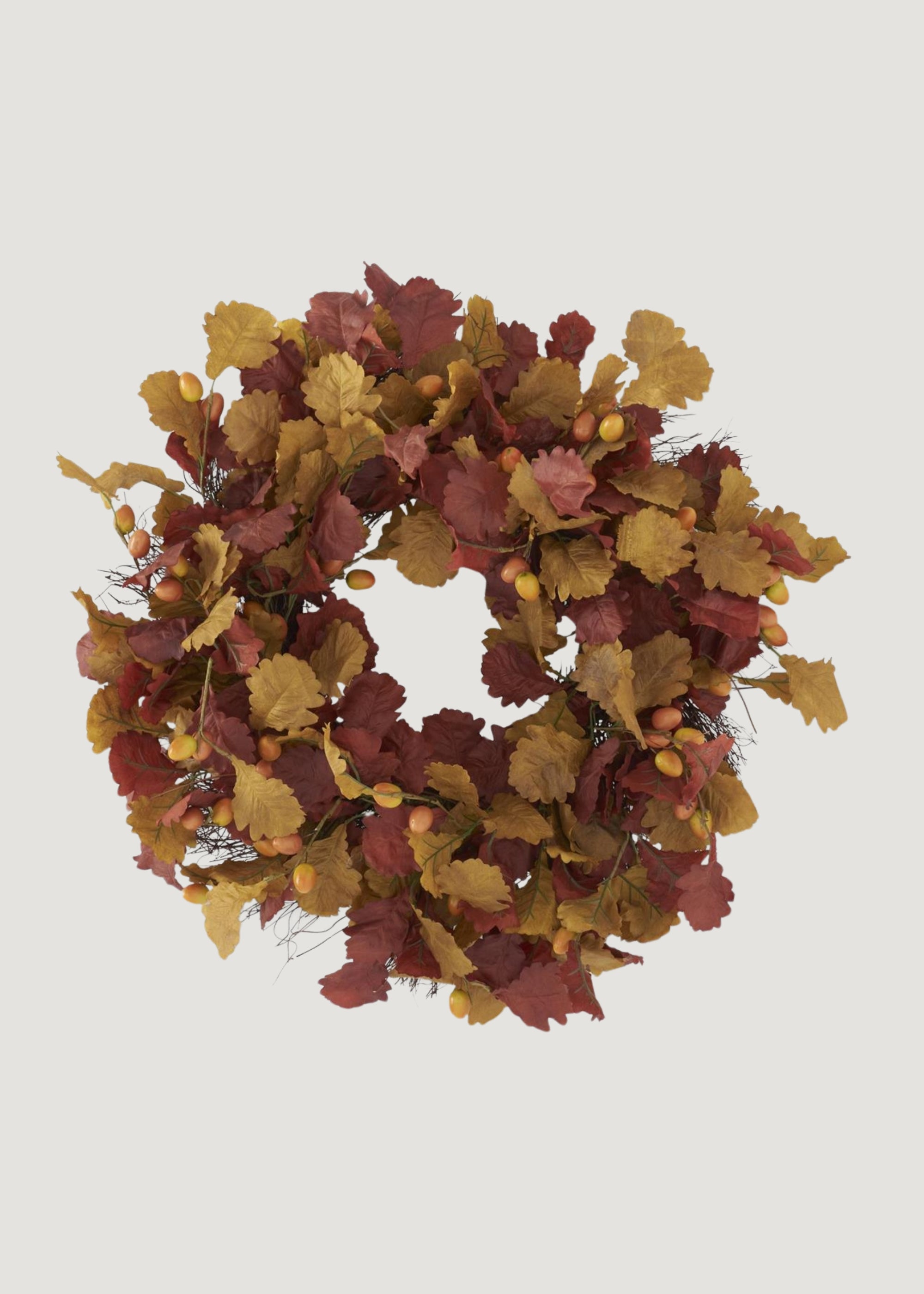 Fall Burgundy and Orange Fake Oak Leaves Wreath