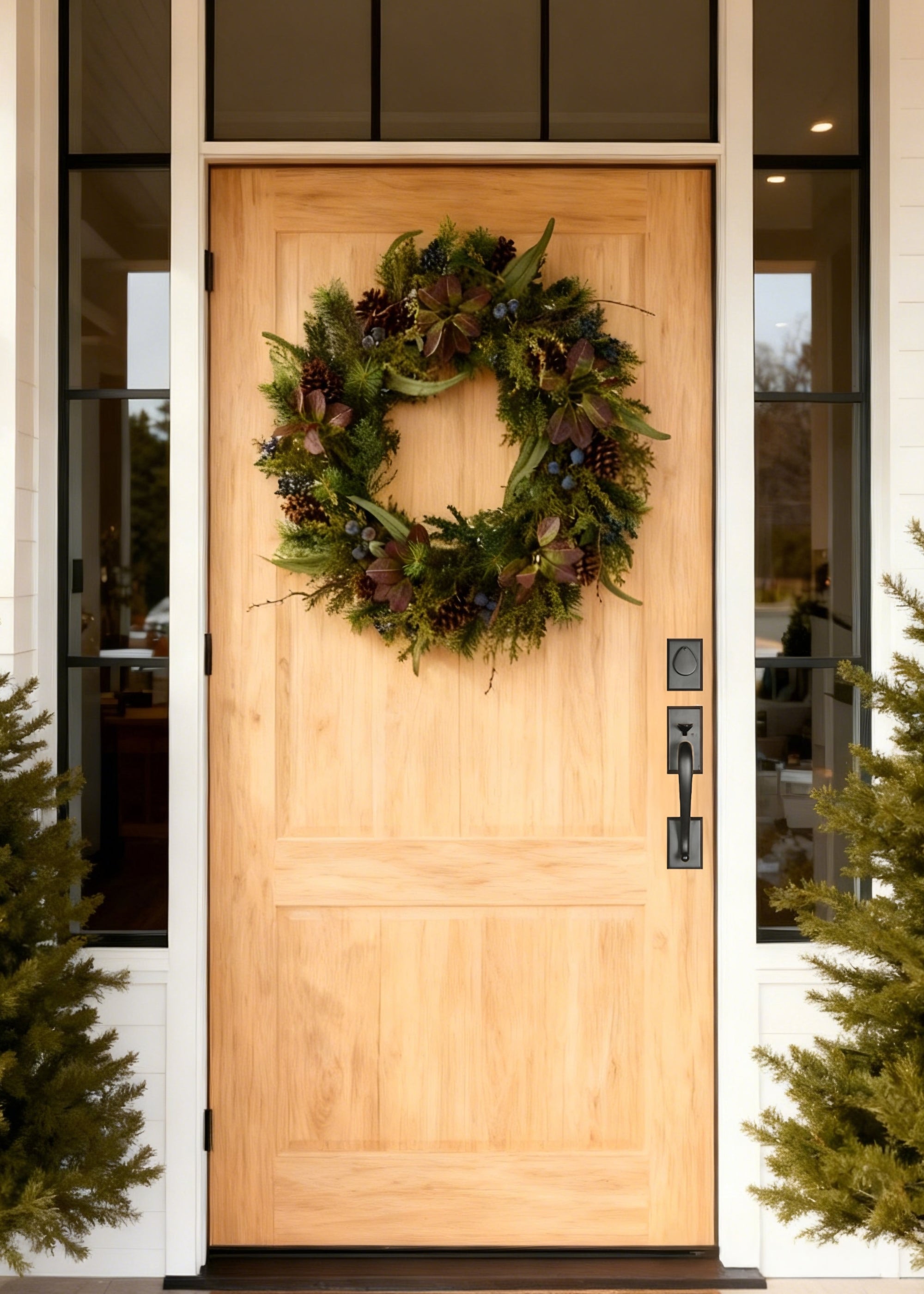 Mulberry Leaf and Pine Wreath on Front Door