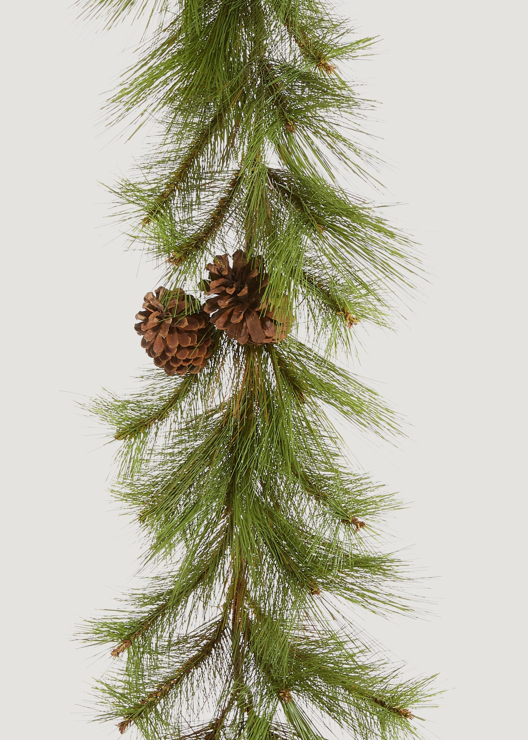Close-up of Faux Long Needle Pine and  Pine Cone Garland